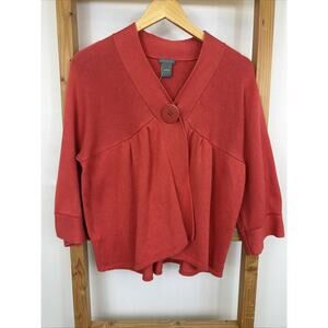 Ann Taylor Coral Red Snap Closure Crop Babydoll Sweater Cardigan #1571 Size LG